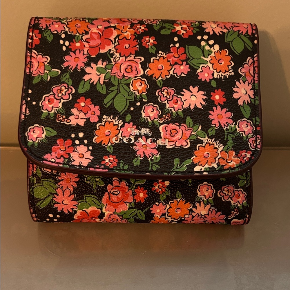 Coach Black and Pink Floral Women's Wallet